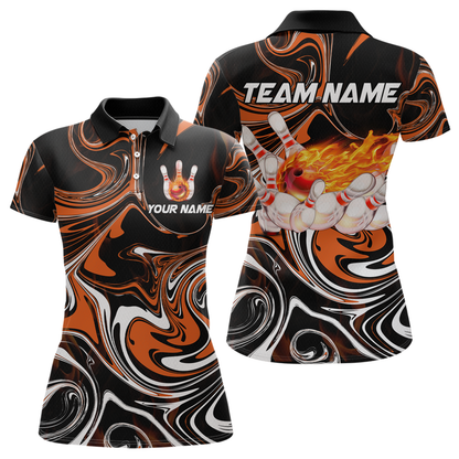 Custom Flame Bowling Shirt Orange Polo Bowling Shirt Unisex Bowling Outfits QZT602