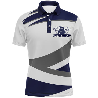 Custom Bowling Shirt for Men Navy & Grey Bowling Jersey Bowling Team League Polo Shirt QZT1