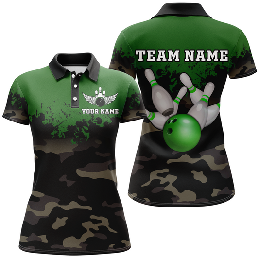 Personalized 3D Polo Bowling Team Shirts Women Camouflage Bowling Jersey Multicolor QZT503