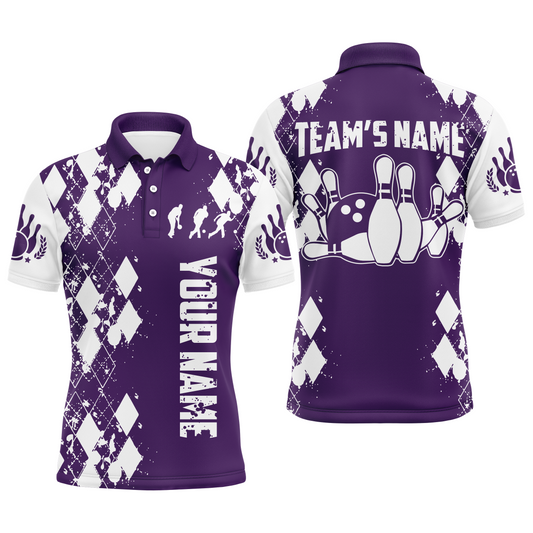 Purple White Bowling Shirt Unisex Custom Bowling Jersey Polo Bowling Shirt for Men QZT264