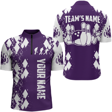 Load image into Gallery viewer, Purple White Bowling Shirt Unisex Custom Bowling Jersey Quarter-Zip Bowling Shirt for Men QZT264