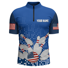 Load image into Gallery viewer, Navy Bowling Shirt Customized Quarter-Zip Shirt for Men Bowling Team with Name QZT271