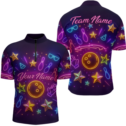 Custom Neon Bowling Shirt Polo & Quarter-Zip Shirts for Men Gift Bowling Jersey League QZT744