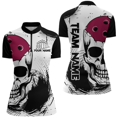 Skull Bowling Shirt for Women Custom Bowling Jersey Bowling 1/4 Zip Shirt Bowling Team League QZT293