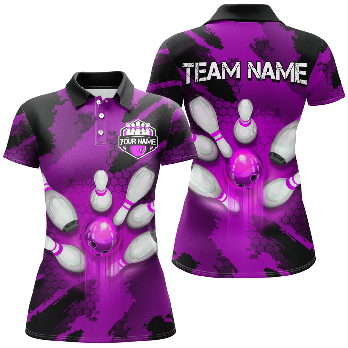 Camo 3D Bowling Shirts Women Custom Bowling Team Jersey Polo Multicolor QZT468