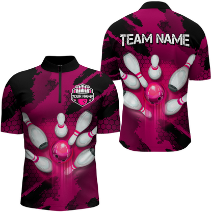 Camo 3D Bowling Shirts Men Custom Bowling Team Jersey Quarter Zip Multicolor QZT468