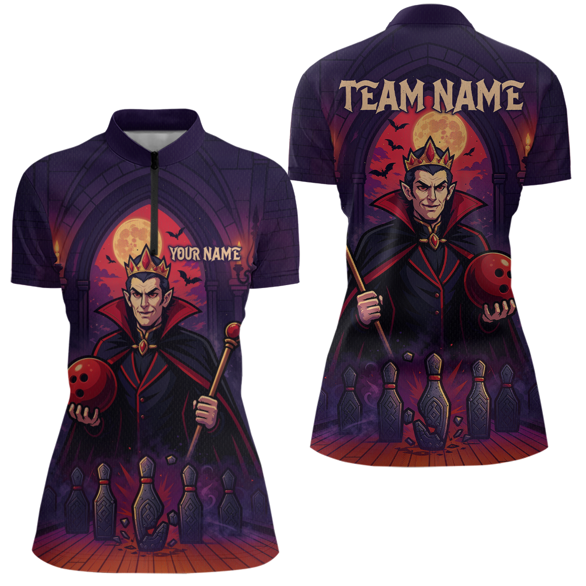 Custom Vampire Bowling Team Shirt Polo & Quarter-Zip Bowling League Jersey for Women Outfit QZT752