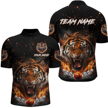 Load image into Gallery viewer, Custom Flame Tiger Bowling Shirt Orange Quarter Zip Bowling Jersey for Men and Women Gifts QZT639