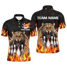 Load image into Gallery viewer, Custom Bowling Shirts Cheetah Bowling Polo Flames Bowling Shirt for Men QZT452
