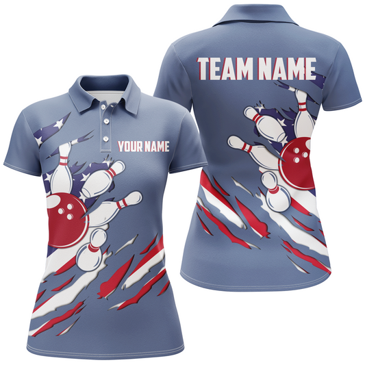 American Bowling Polo Shirt for Women Custom Bowling Team Shirt Bowlers Jersey QZT229