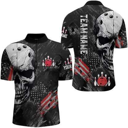Custom Bowling Shirt for Men Skull Bowling Jersey Bowling Team League Quarter-Zip Shirt QZT47-3
