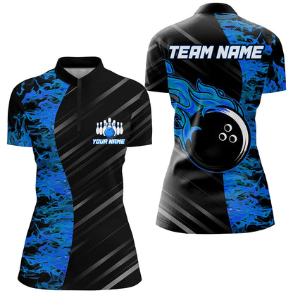 Blue Flames Bowling Jersey Men Women Custom Bowling Polo Shirt For Team BDT487