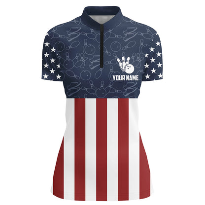 American Flag Bowling Quarter-Zip Shirt For Women Custom Bowling Shirt Team League Bowling Jersey BDT311