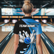Load image into Gallery viewer, Personalized Blue Bowling Team Jersey For Men &amp; Women Custom Quarter Zip Bowling Shirt BDT457