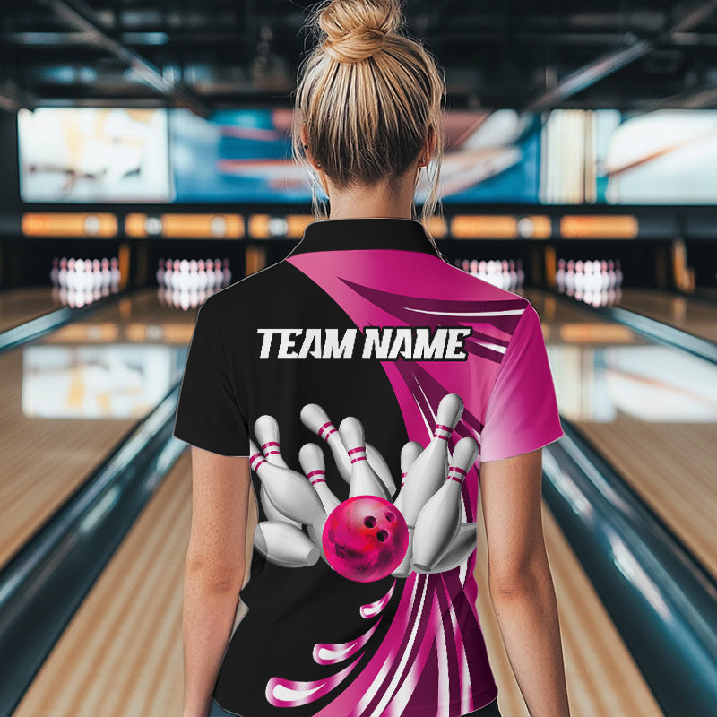 Personalized Pink Bowling Team Jersey For Men & Women Custom Quarter Zip Bowling Shirt BDT457