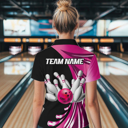 Personalized Pink Bowling Team Jersey For Men & Women Custom Quarter Zip Bowling Shirt BDT457
