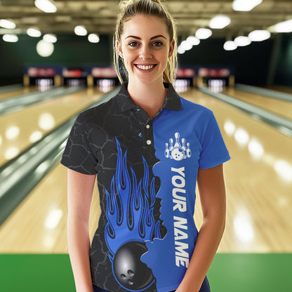 Blue Flame Bowling Polo Shirts Men & Women Custom Bowling Team League Jerseys BDT471