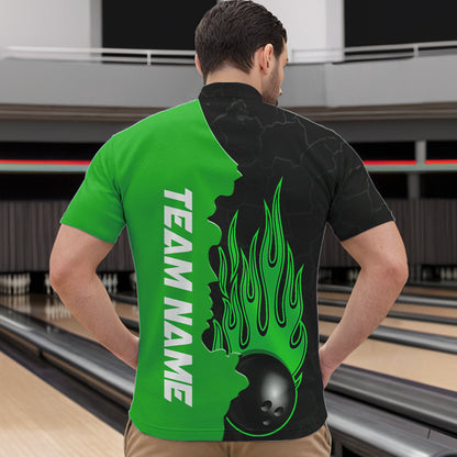 Green Flame Bowling Quarter Zip Shirts Men & Women Custom Bowling Team League Jerseys BDT471