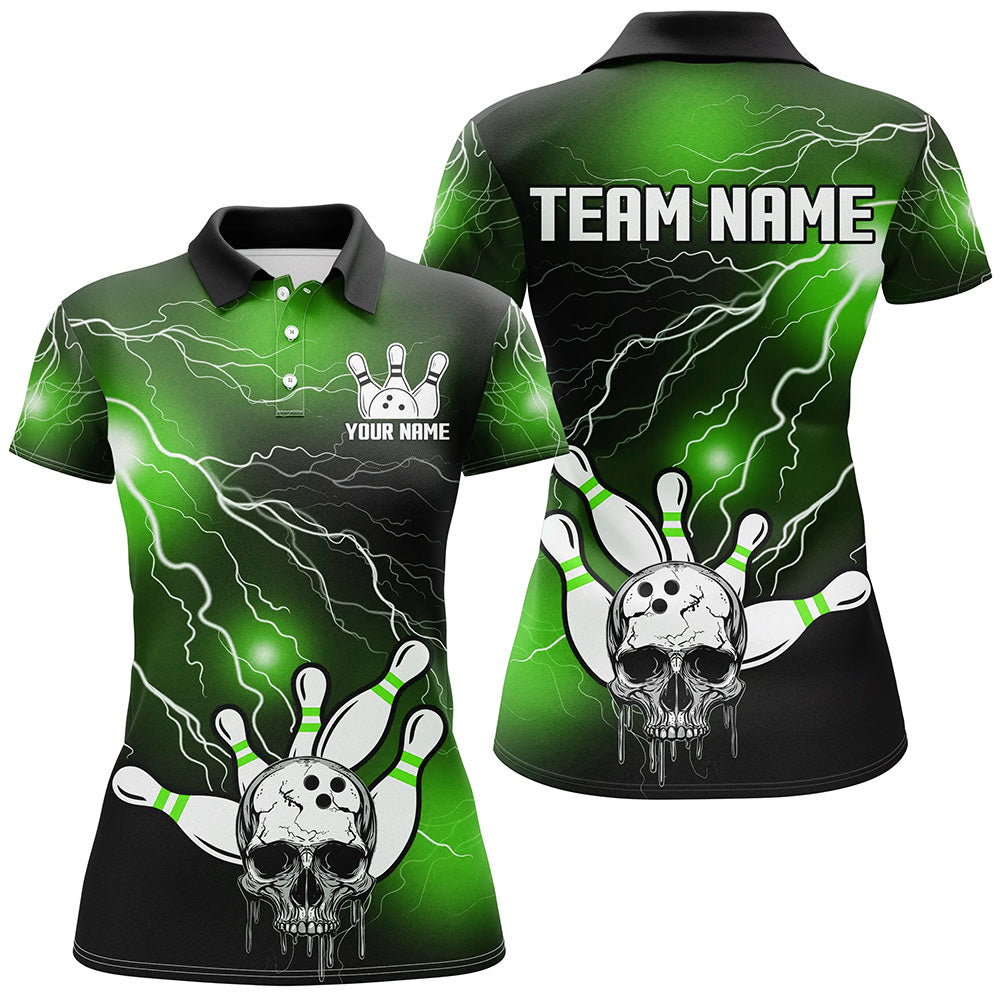 Skull Bowling Polo Shirt For Men & Women Light Thunder Green Bowling Team Jersey Halloween BDT541