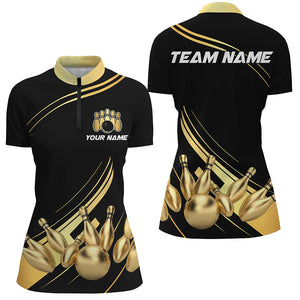 Custom Black&Gold Bowling Shirts Team Bowling Jersey Men And Women Quarter-Zip BDT521