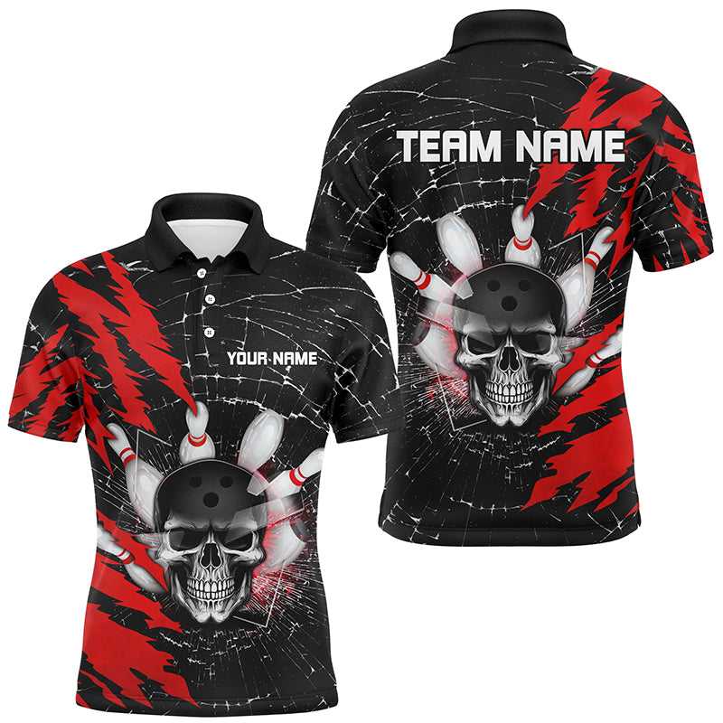 Skull Bowling Polo Shirt For Men & Women Custom Halloween Bowling Team Jersey Red BDT538