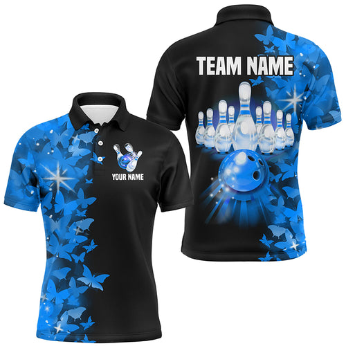 Blue Butterfly Bowling Polo Shirts For Men Women Custom Bowling Jersey Team BDT505