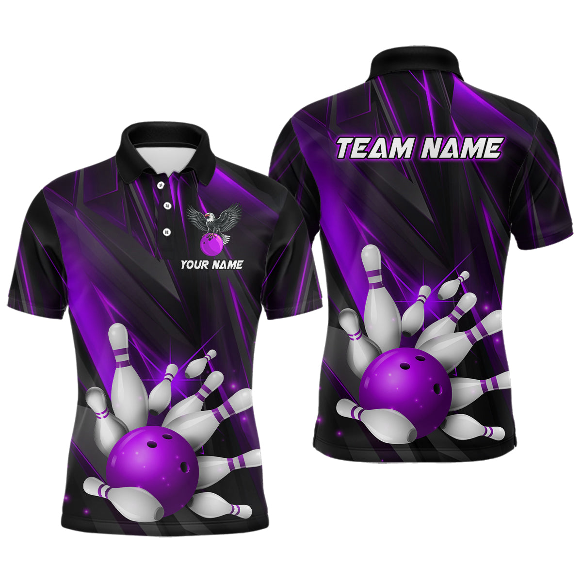 Eagle Bowling Polo Shirts For Men & Women Custom Team Bowling Jersey Uniform Bowler Gift | Purple BDT524