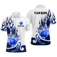 Load image into Gallery viewer, White&amp;Blue Bowling Shirts For Men &amp; Women Custom Flame Bowling Team Jersey Polo BDT537