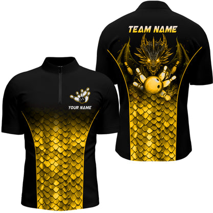 Custom Gold Dragon Bowling 1/4 Zip Shirts For Men And Women Bowling Team Jersey BDT508