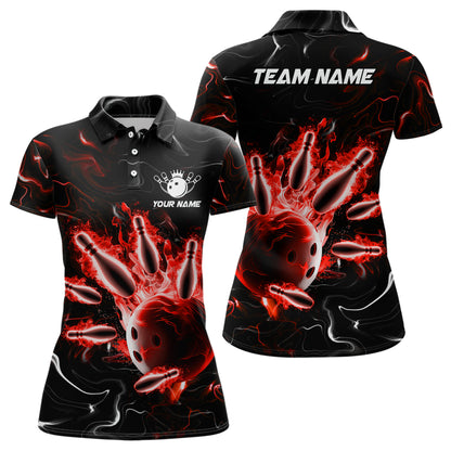 Custom Red Flames Bowling Shirt For Men & Women Polo Bowling Team Jersey Unisex BDT542