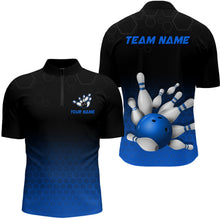 Load image into Gallery viewer, Personalized Blue Bowling Shirt for Men &amp; Women Bowling Team Jersey Bowling Quarter-Zip BDT555