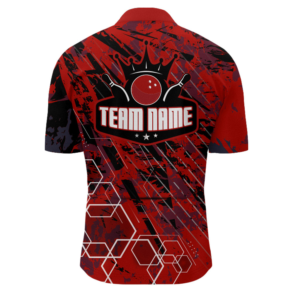 Custom Black&Red Bowling Shirt For Men Personalized Bowling Team Jersey Bowling 1/4 Zip Shirt BDT323