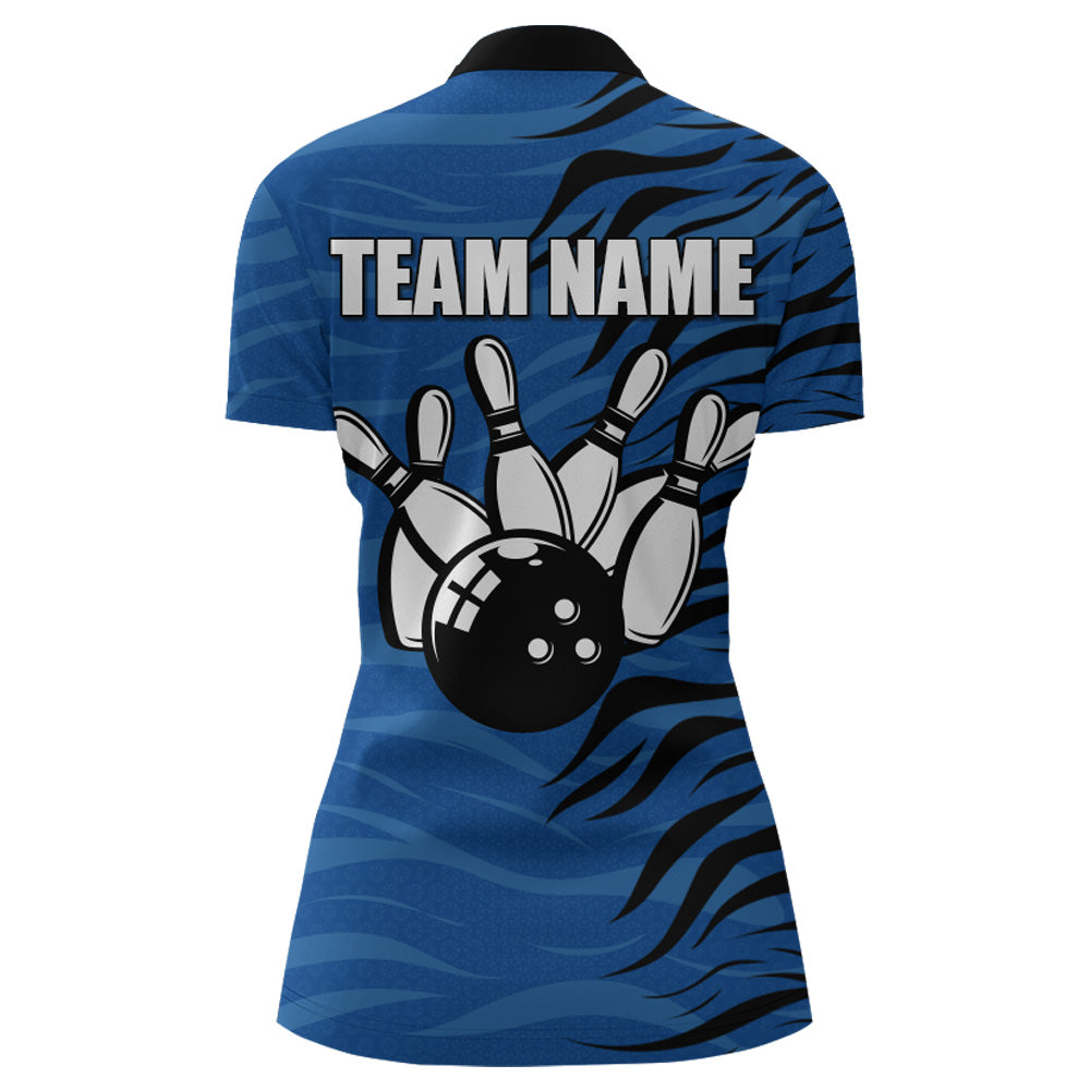 Custom Bowling Quarter-Zip Shirt Blue Bowling Jersey For Women Personalized Bowling League Shirt BDT338