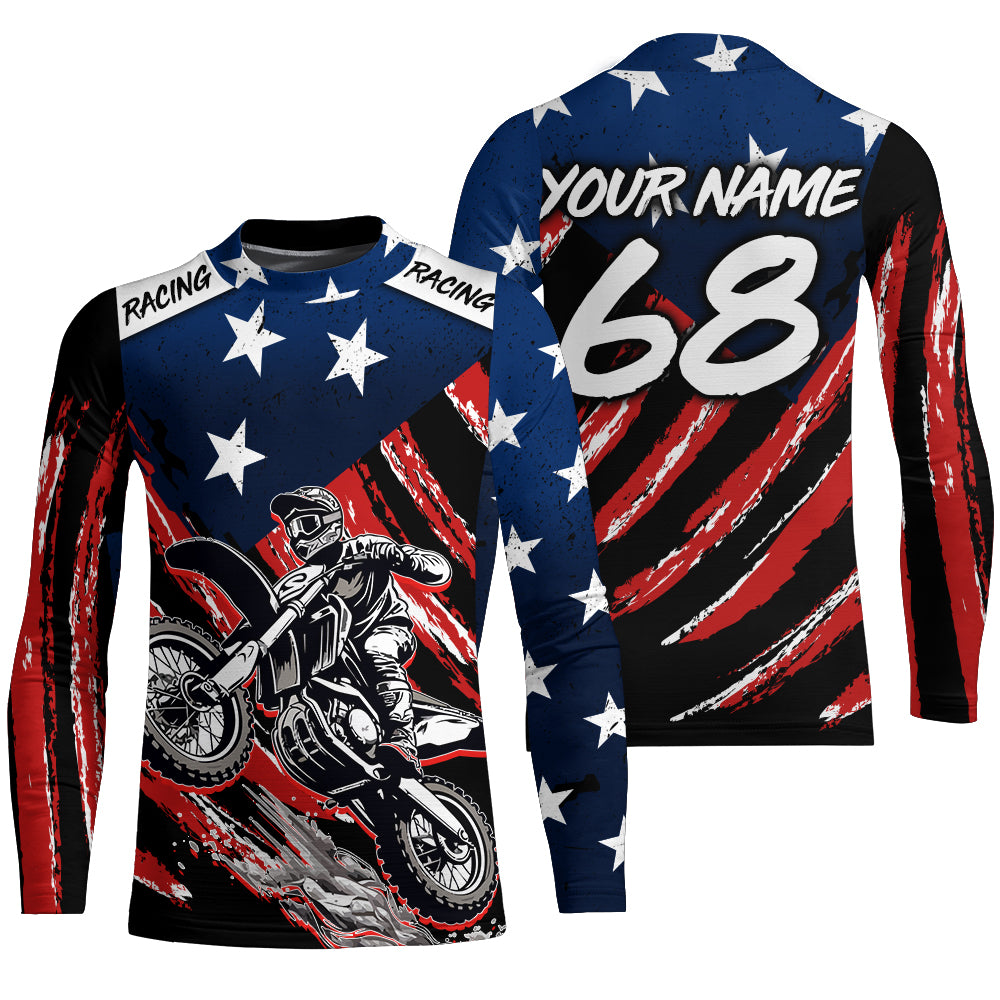 American Flag MX Jersey Custom UPF30+ Adult&Youth Dirt Bike Off-Road Shirt Motorcycle Long Sleeve PDT702