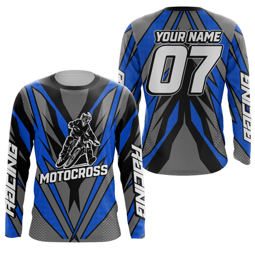 Blue Motocross Jersey Personalized UPF30+ Dirt Bike Racing Shirt Men Women Kid Off-Road Motorcycle PDT629