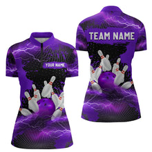 Load image into Gallery viewer, Custom Purple Bowling Quarter-Zip Shirts Men &amp; Women Lightning Thunder Bowling Team Jerseys BDT455