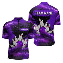 Load image into Gallery viewer, Custom Purple Bowling Quarter-Zip Shirts Men &amp; Women Lightning Thunder Bowling Team Jerseys BDT455