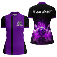 Load image into Gallery viewer, Purple Flame Bowling Shirt for Men &amp; Women Custom Bowling Jersey Team League Bowling 1/4 Zip BDT547