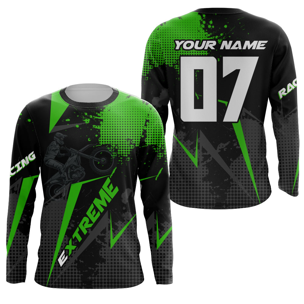 Dirt Bike Jersey Men Kid Women UPF30+ Custom Green MX Riding Shirt Extreme Motocross Off-Road PDT603