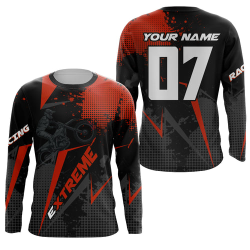 Dirt Bike Jersey Men Kid Women UPF30+ Custom Red MX Riding Shirt Extreme Motocross Off-Road PDT604