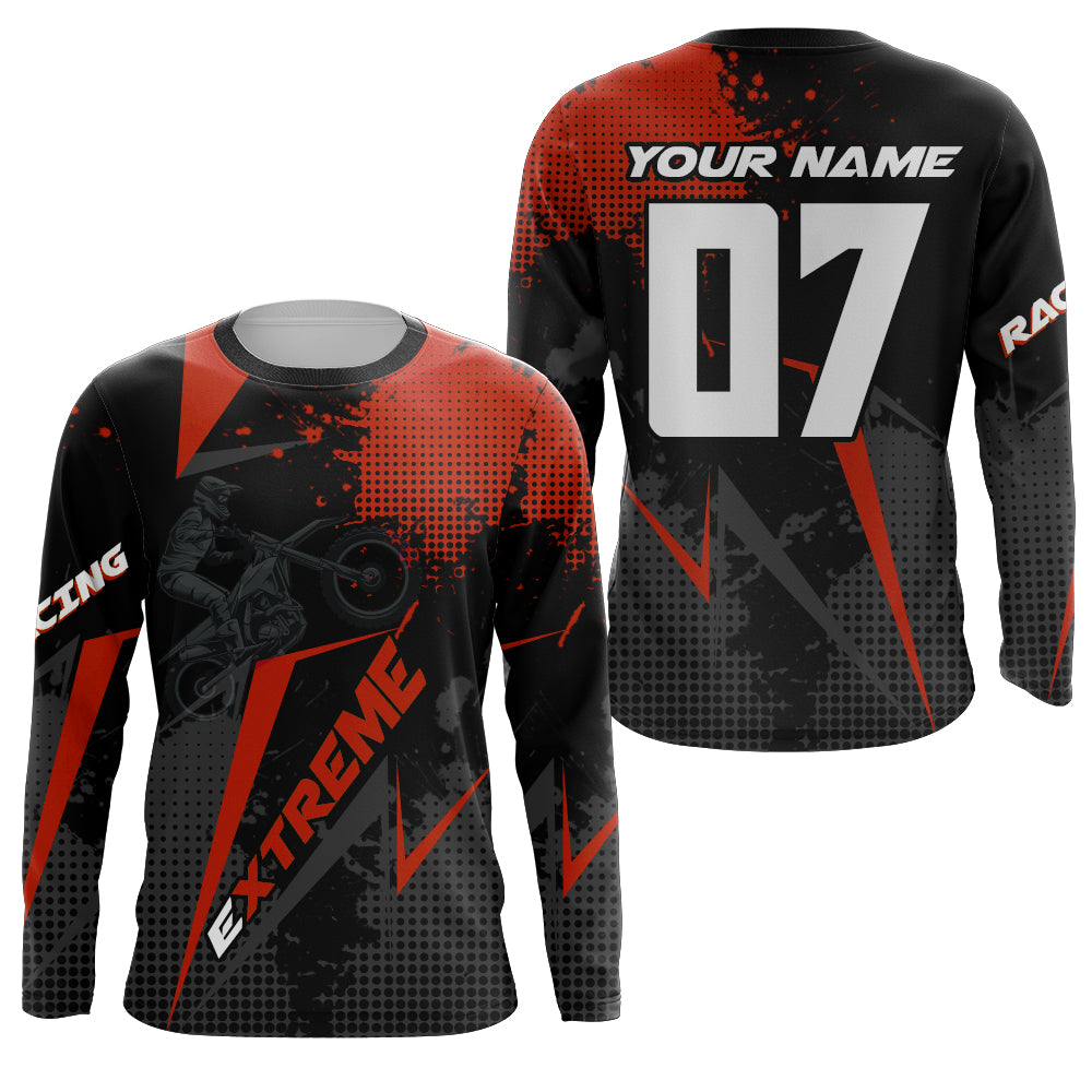 Dirt Bike Jersey Men Kid Women UPF30+ Custom Red MX Riding Shirt Extreme Motocross Off-Road PDT604