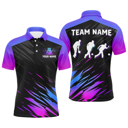 Teal&Purple Bowling Shirts Men & Women Custom Bowling Jersey Team Bowling Polo BDT525