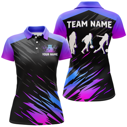 Teal&Purple Bowling Shirts Men & Women Custom Bowling Jersey Team Bowling Polo BDT525