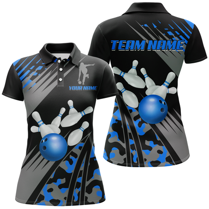 Custom Bowling Jerseys Men Women Bowling Shirt Blue Camo Bowling Team Shirt Polo BDT595