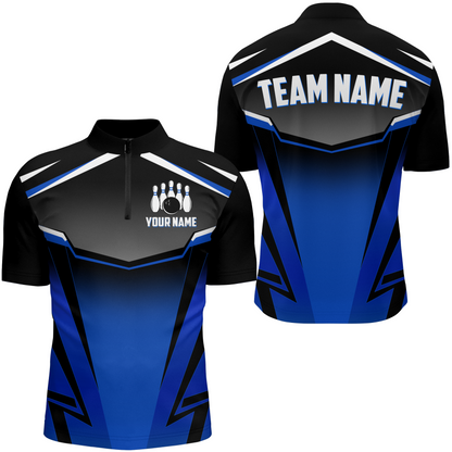Custom Bowling Shirts Men & Women Blue Bowling Team Jersey Unisex 1/4 Zip Bowling Uniform BDT530