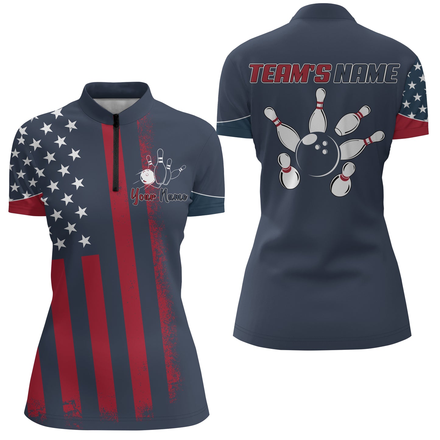 Custom Bowling Quarter-Zip Shirt Women American Bowling Jersey Team Bowler Short Sleeve BDT272