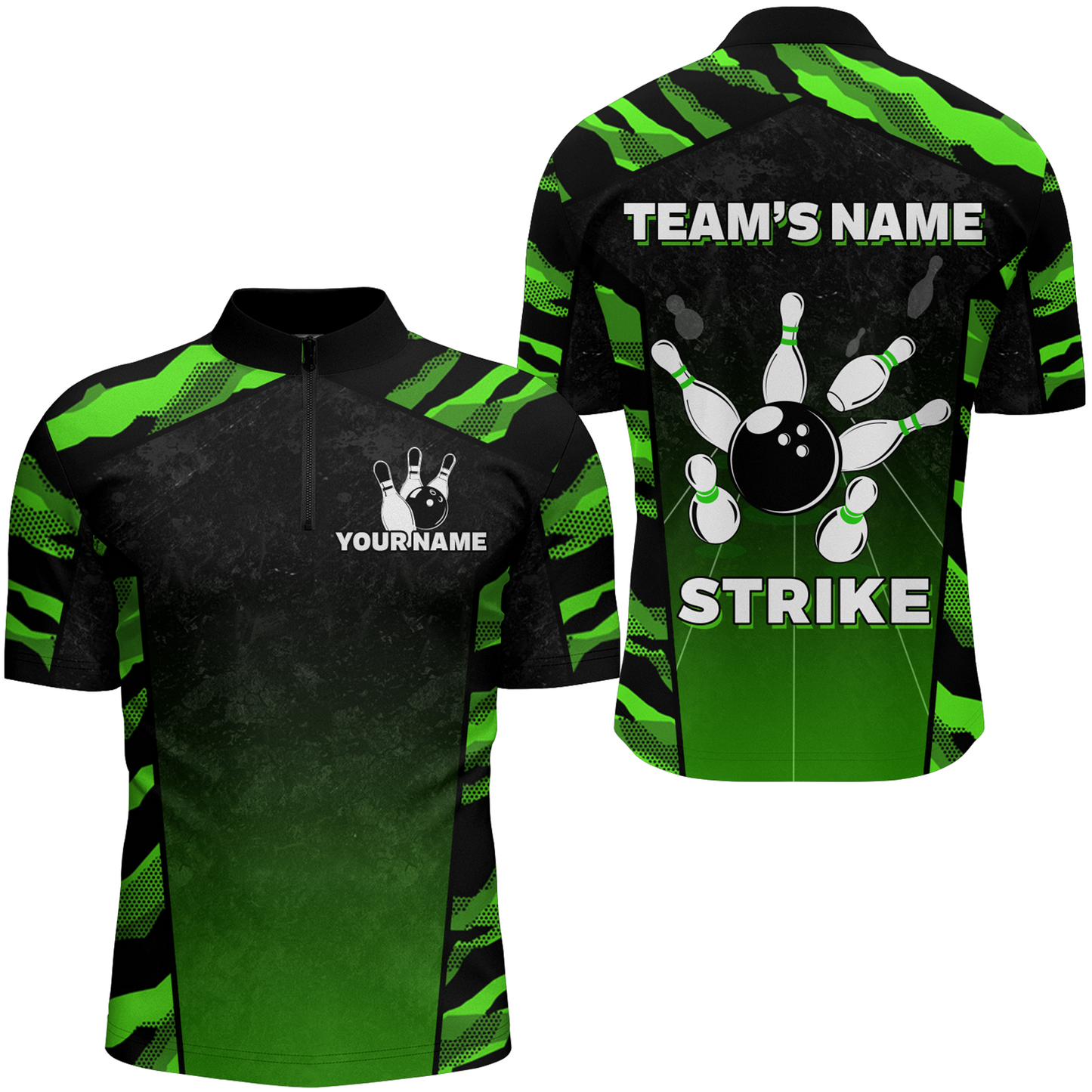Camo Bowling Shirt Men Custom Bowling Quarter-Zip Shirt Strike Bowling Team Jersey BDT328