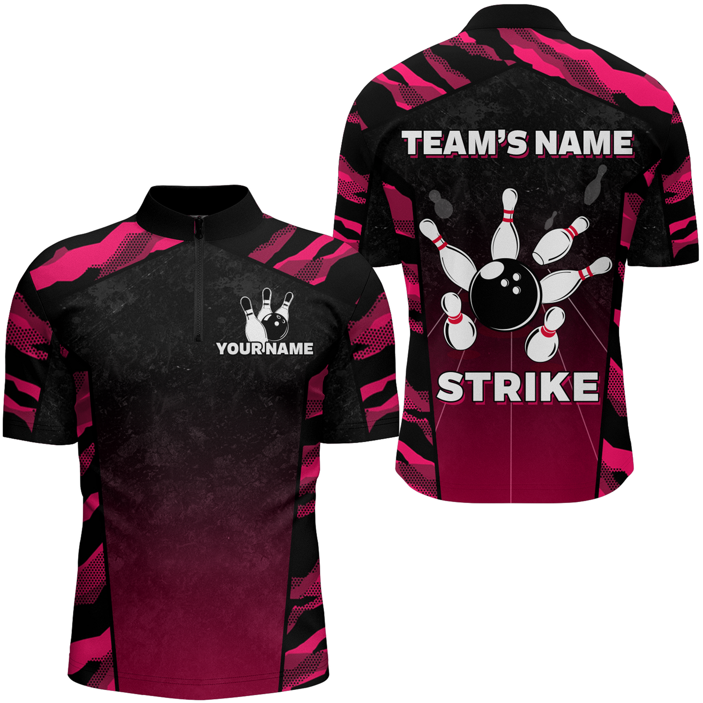 Camo Bowling Shirt Men Custom Bowling Quarter-Zip Shirt Strike Bowling Team Jersey BDT328