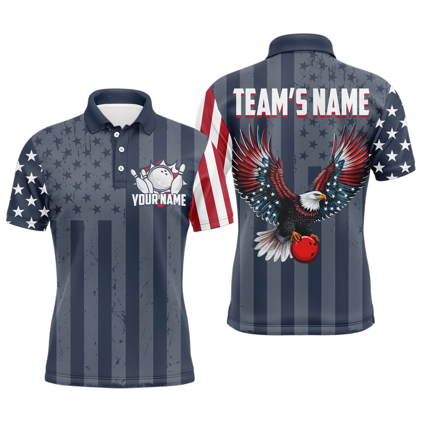 Eagle Navy Bowling Shirt For Men & Women Custom Patriotic Bowling Team Jersey Polo BDT540