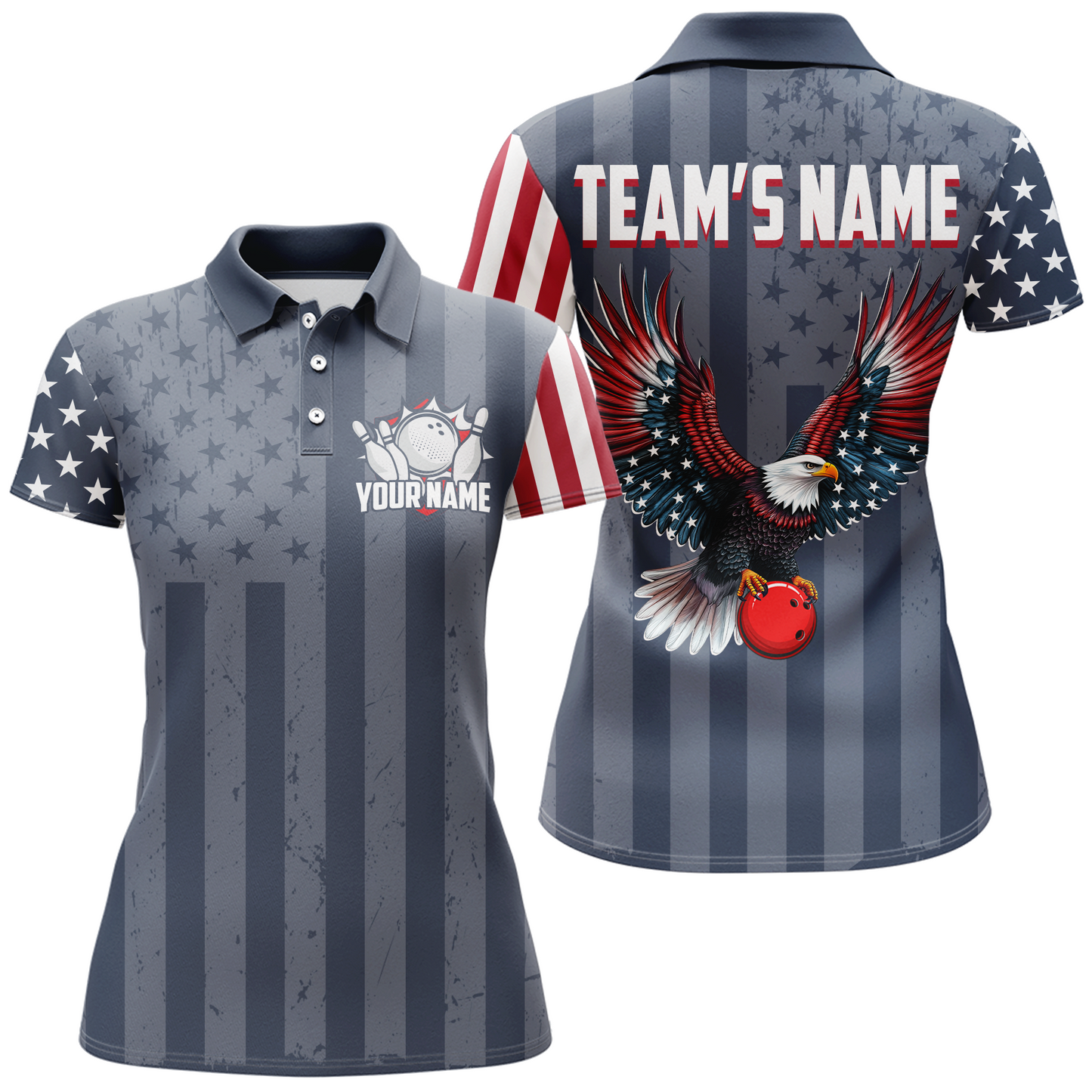 Eagle Navy Bowling Shirt For Men & Women Custom Patriotic Bowling Team Jersey Polo BDT540